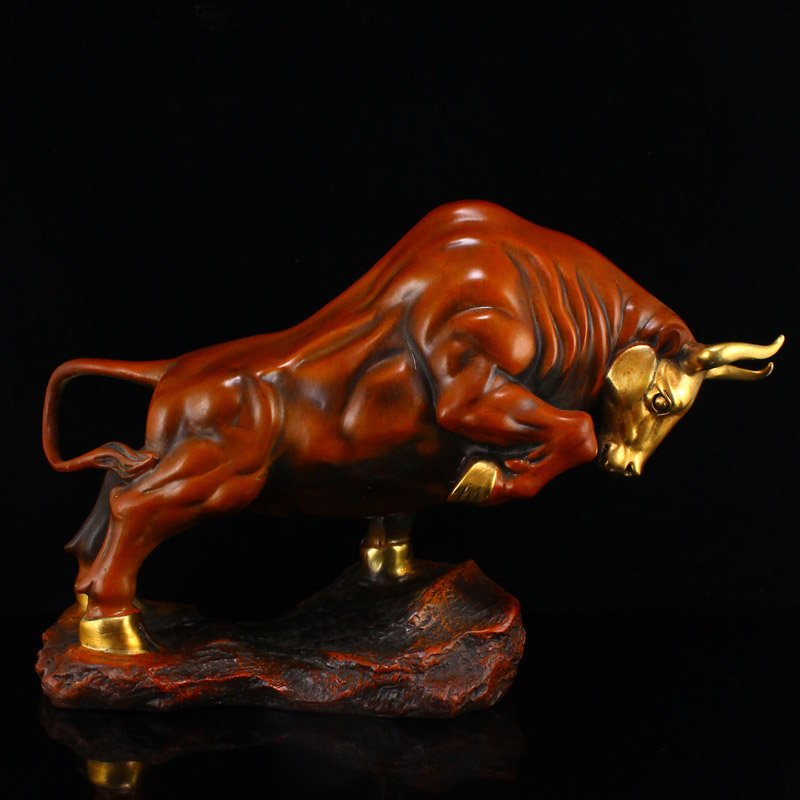Vintage Chinese Gilt Gold Red Copper Statue - Ox (1 of 9)