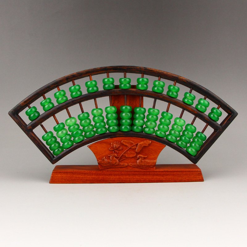 Vintage Rosewood & Green Jade Beads Abacus w Base (1 of 7)