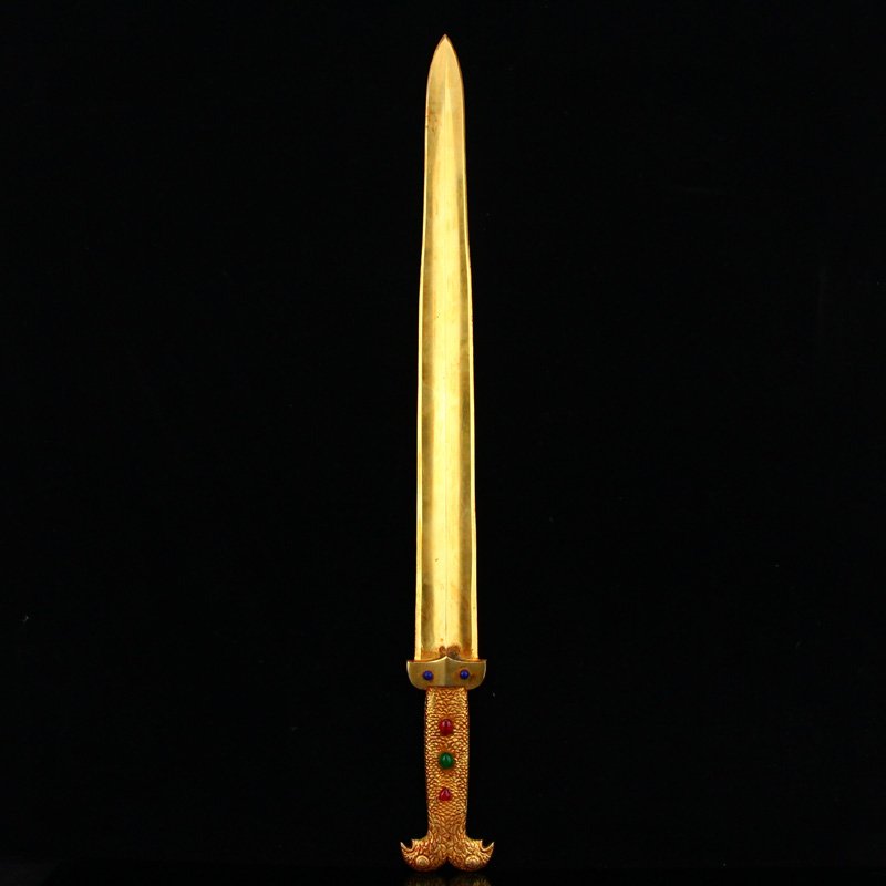 Vintage Chinese Gilt Gold Red Copper Inlay Gem Sword (1 of 8)