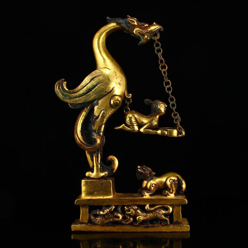 Chinese Gilt Gold Bronze Divine Bird Figure Candlestick (1 of 9)