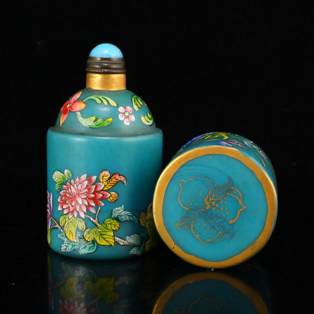 Gilt Gold Peking Glass Plum Flower & Bird Snuff Bottle (1 of 11)
