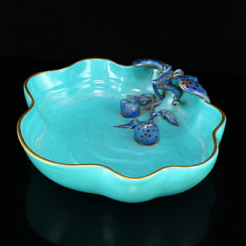 Gilt Edge Turquoise Glaze Bat Beach Brush Washer & Box (1 of 9)