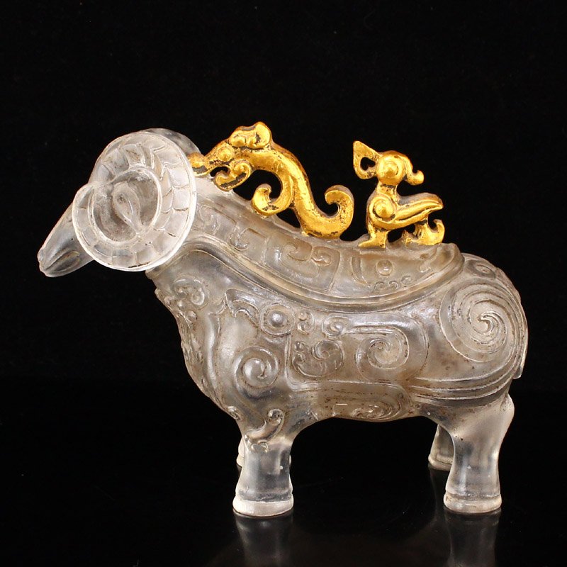 Vintage Gilt Gold Peking Glass Fortune Sheep Burner (1 of 9)