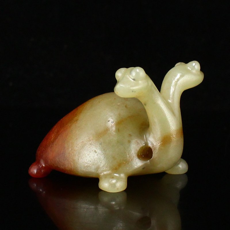 Vintage Chinese Hetian Jade Double Head Turtle Pendant (1 of 7)