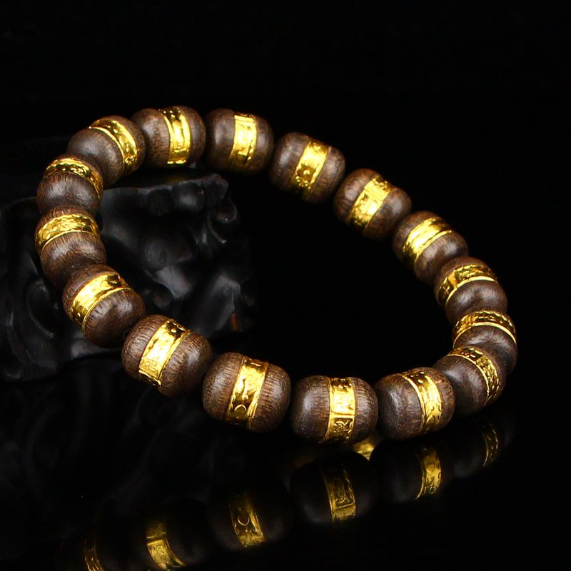 Superb Gilt Gold Chenxiang Wood Beads Bracelet (1 of 7)