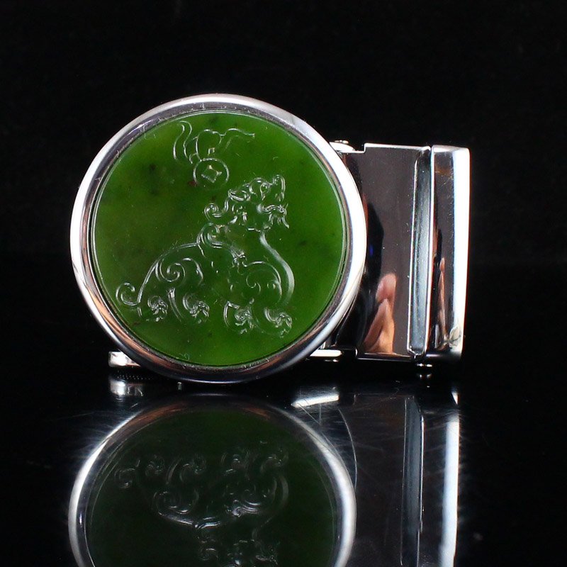 Copper Inlay Hetian Jade Fortune Kylin Belt Buckle (1 of 7)