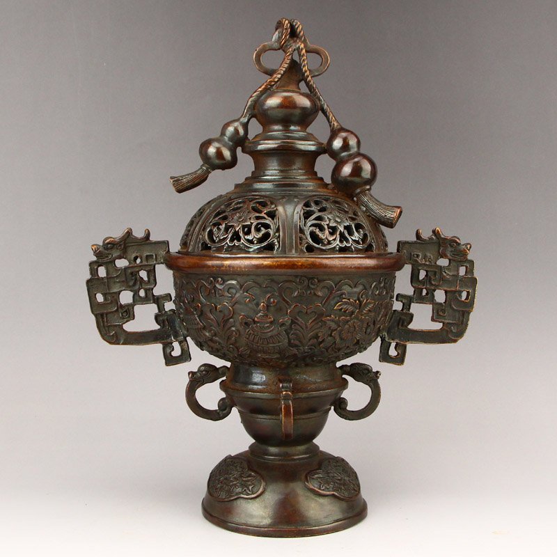 Openwork Qing Dy Red Copper Double Ears Incense Burner (1 of 11)