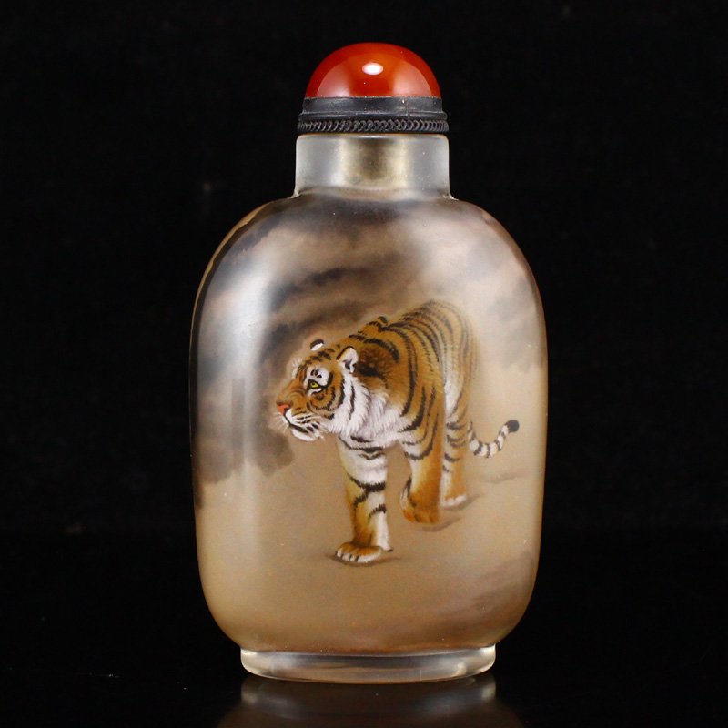 Peking Glass Inside Painting Tiger Snuff Bottle (1 of 8)
