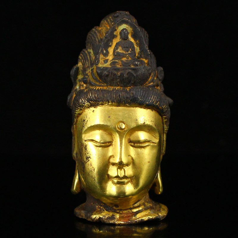 Vintage Chinese Gilt Gold Bronze Kwan-yin Head Statue (1 of 6)