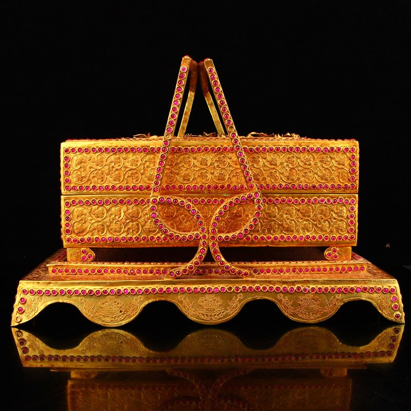 Gilt Gold Red Copper Inlay Ruby Heart Sutra Book (1 of 19)