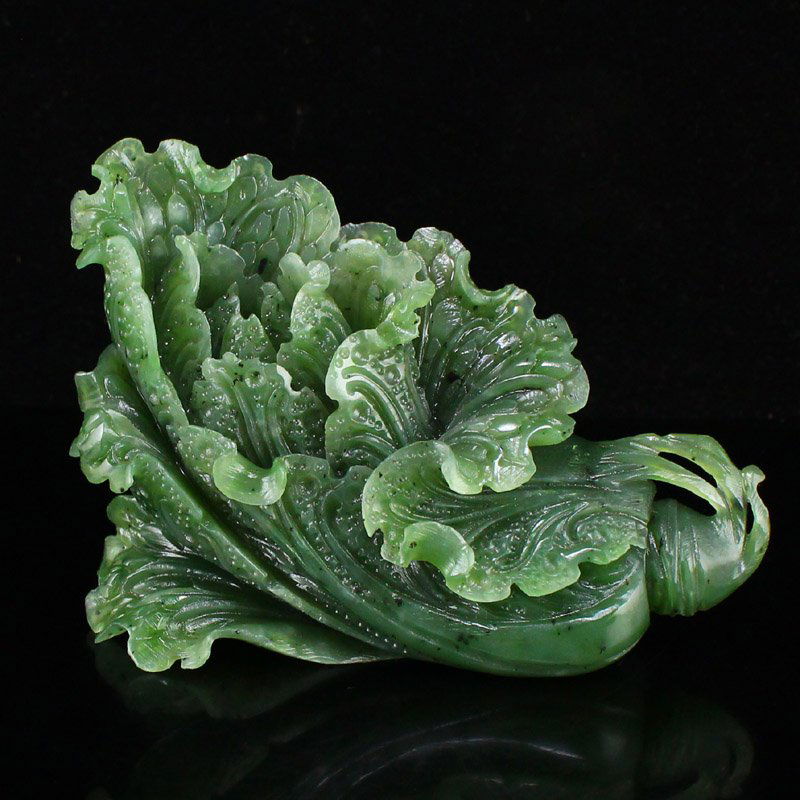 Chinese Natural Green Heian Jade Fortune Cabbage Statue (1 of 7)