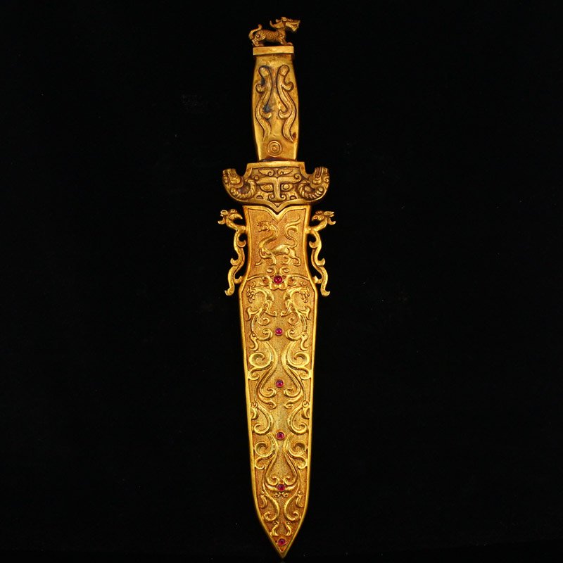 Gilt Gold Red Copper Dragon Phoenix Design Dagger (1 of 9)