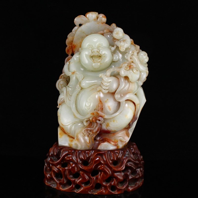 Superb Qing Hetian Jade Laughing Buddha & Kid Statue (1 of 9)