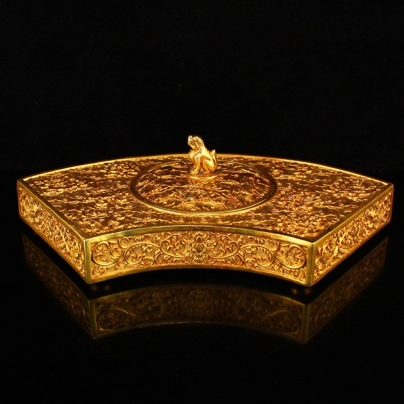 Qing Dy Gilt Gold Red Copper Lucky Beast Inkstone (1 of 10)
