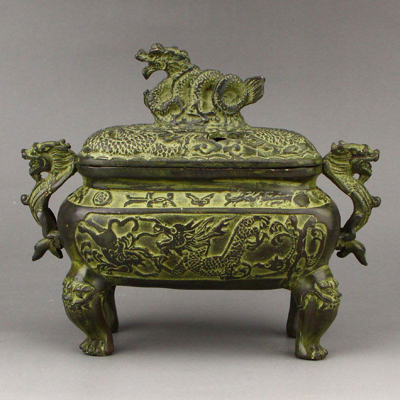 Old Bronze Lucky Dragon Double Ears Incense Burner (1 of 7)