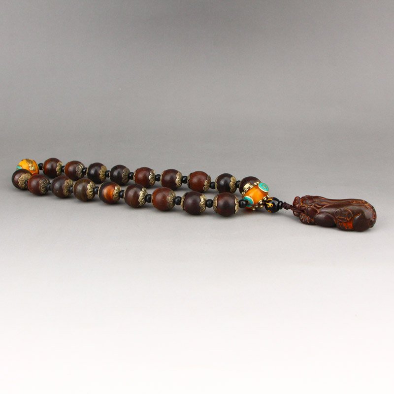 Old Tibetan Ox Horn Beads Chain & Fortune Pixiu Pendant (1 of 9)