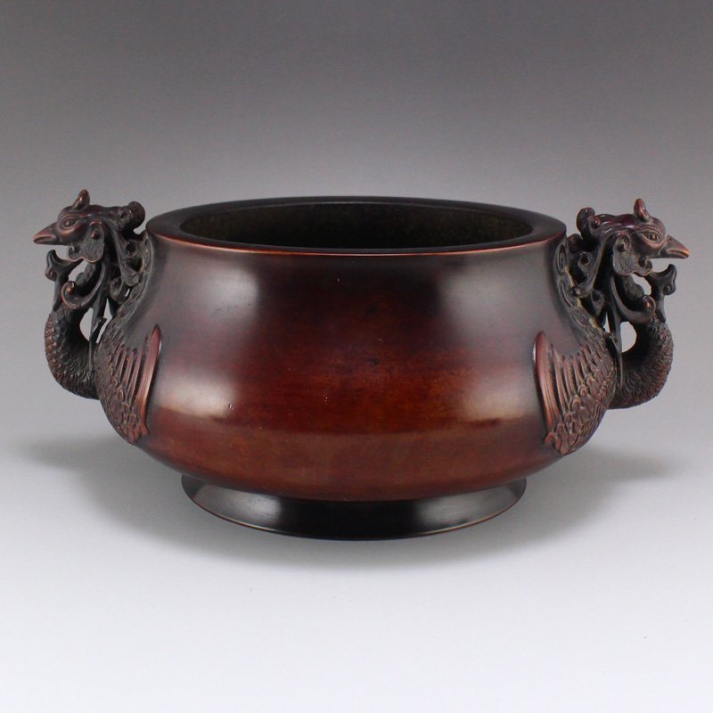 Ming Red Copper Phoenix Head Double Ears Incense Burner (1 of 10)