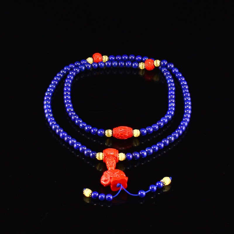Chinese Natural Lapis Lazuli & Cinnabar Beads Necklace: Chinese Natural Lapis Lazuli & Cinnabar Beads Necklace w Certificate Dimension: 740 x 6 (mm) 29.13 x 0.24 (inches) Weight 0.12 lbs/56.90 g The wooden stand no included.