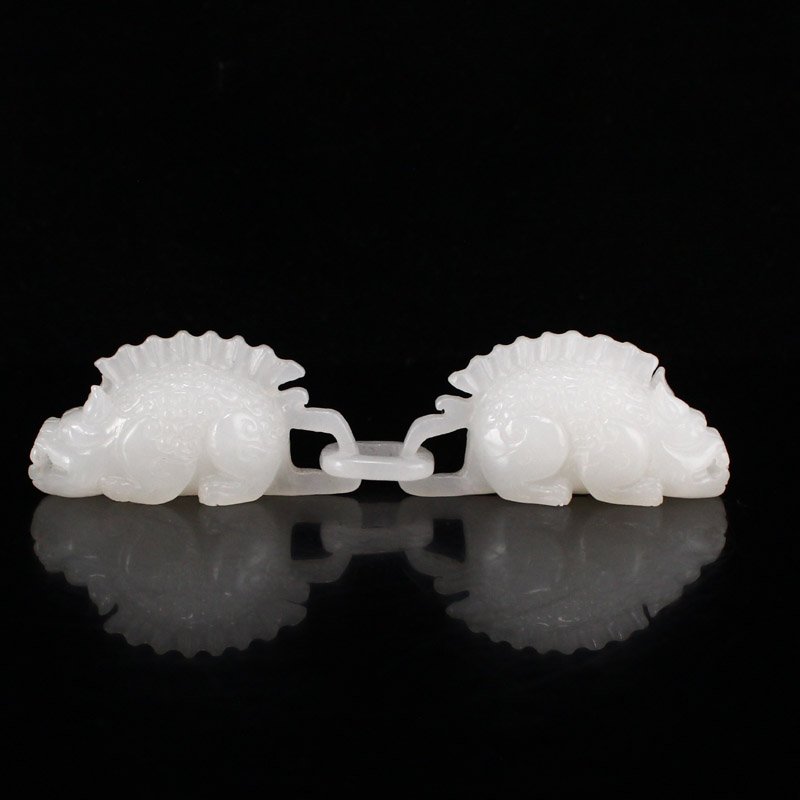 Vintage Chinese White Hetian Jade Double Beast Pendant (1 of 8)