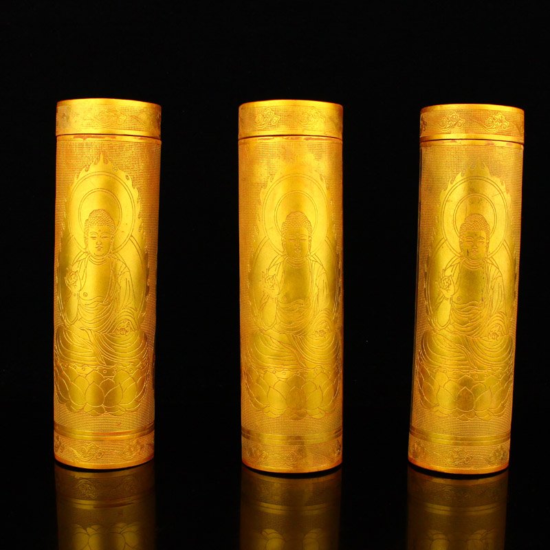 Three Gilt Gold Red Copper Buddhism Heart Sutra Book (1 of 13)