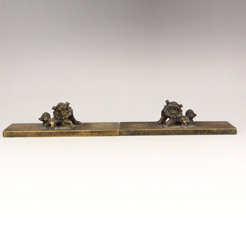 A Pair Vintage Chinese Brass Lion Paperweights (1 of 7)