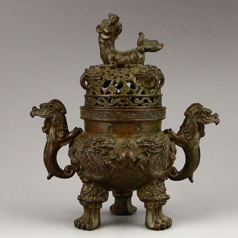 Openwork Bronze Divine Beast Double Ears Incense Burner (1 of 7)