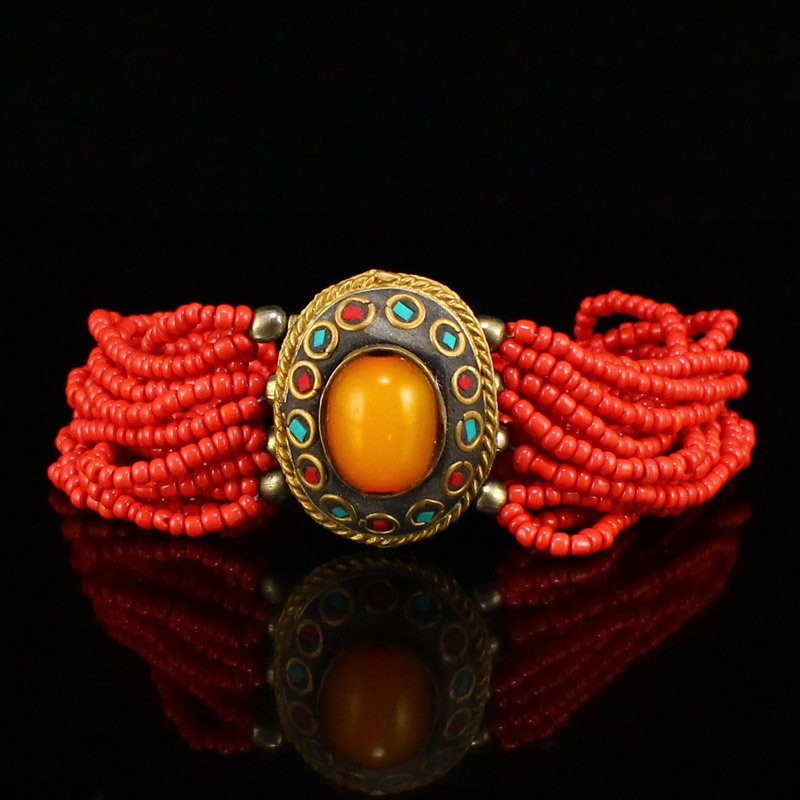 Beautiful Red Coral Beads & Amber Bracelet (1 of 6)