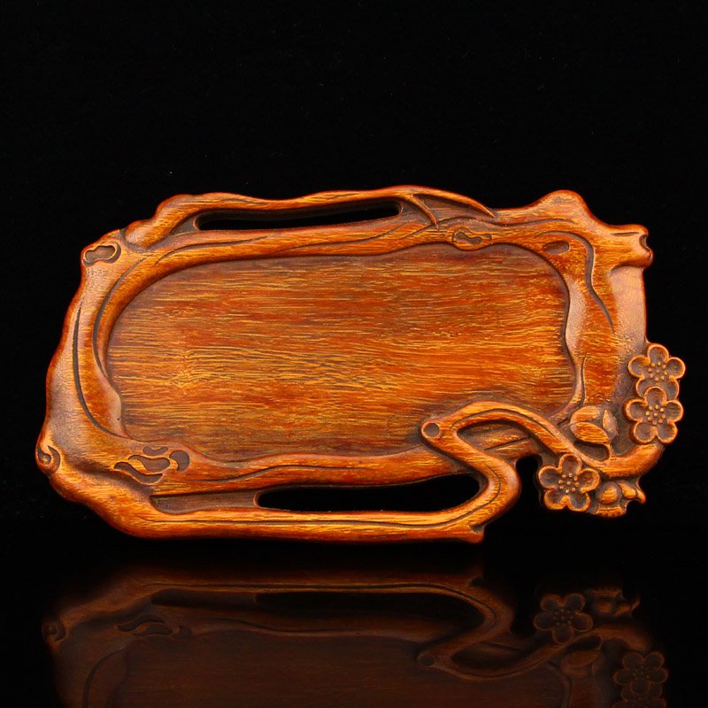 Vintage Chinese Bamboo Root Carved Plum Flower Inkstone (1 of 8)