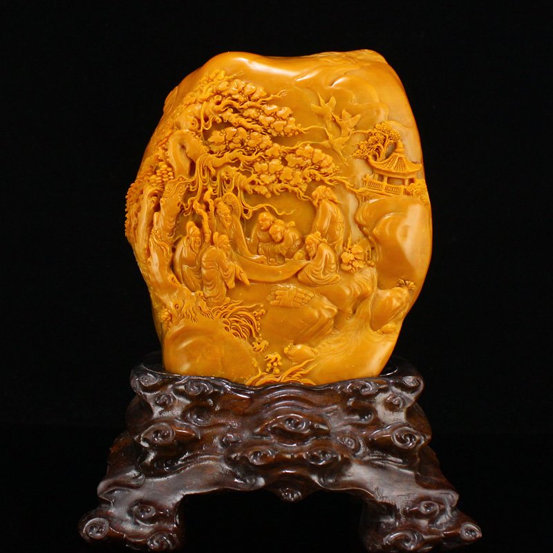 Tianhuang Stone Low Relief Pine Tree Figure Statue (1 of 11)