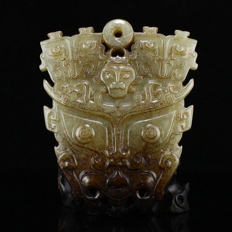 Vintage Chinese Hetian Jade Beast Face Pendant (1 of 8)