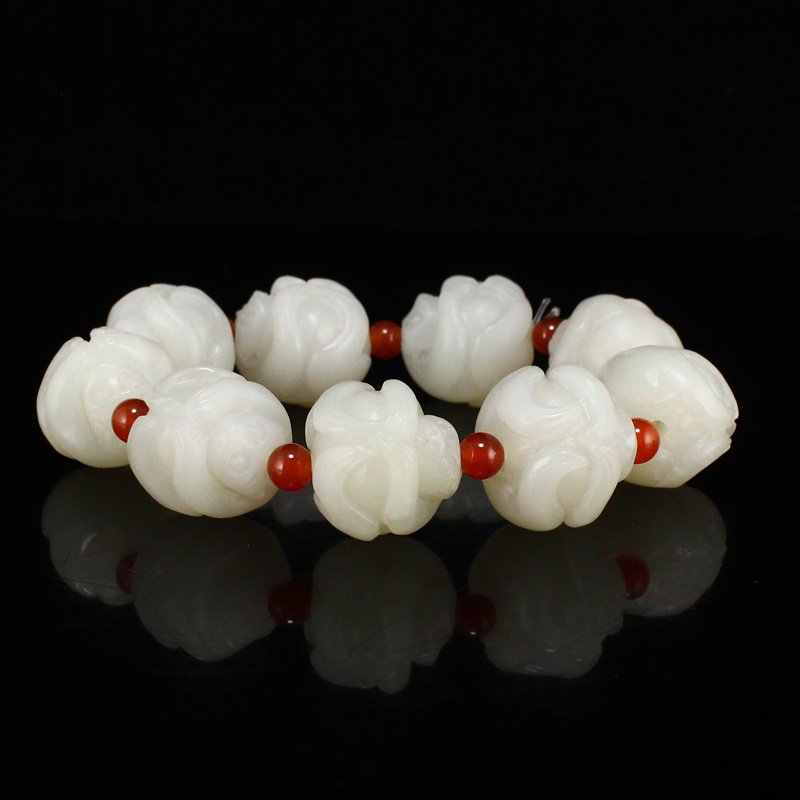 Vintage Chinese Hetian Jade Monkey Beads Bracelet (1 of 7)
