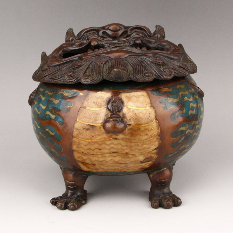 Ming Dy Bronze Cloisonne Lucky Lion Incense Burner (1 of 10)