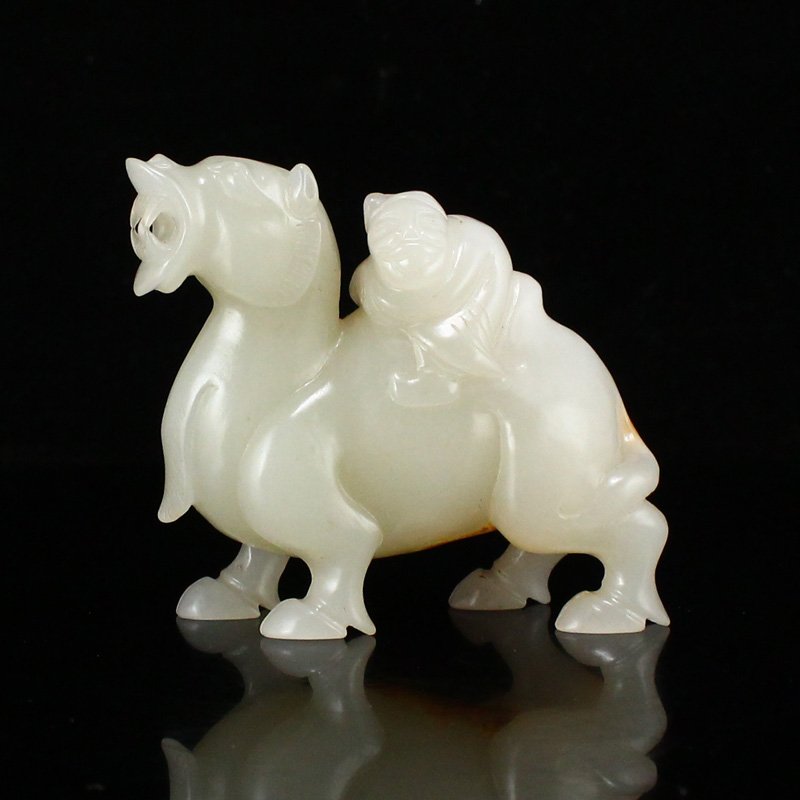 Superb Chinese Hetian Jade Camel & Figure Statue (1 of 6)