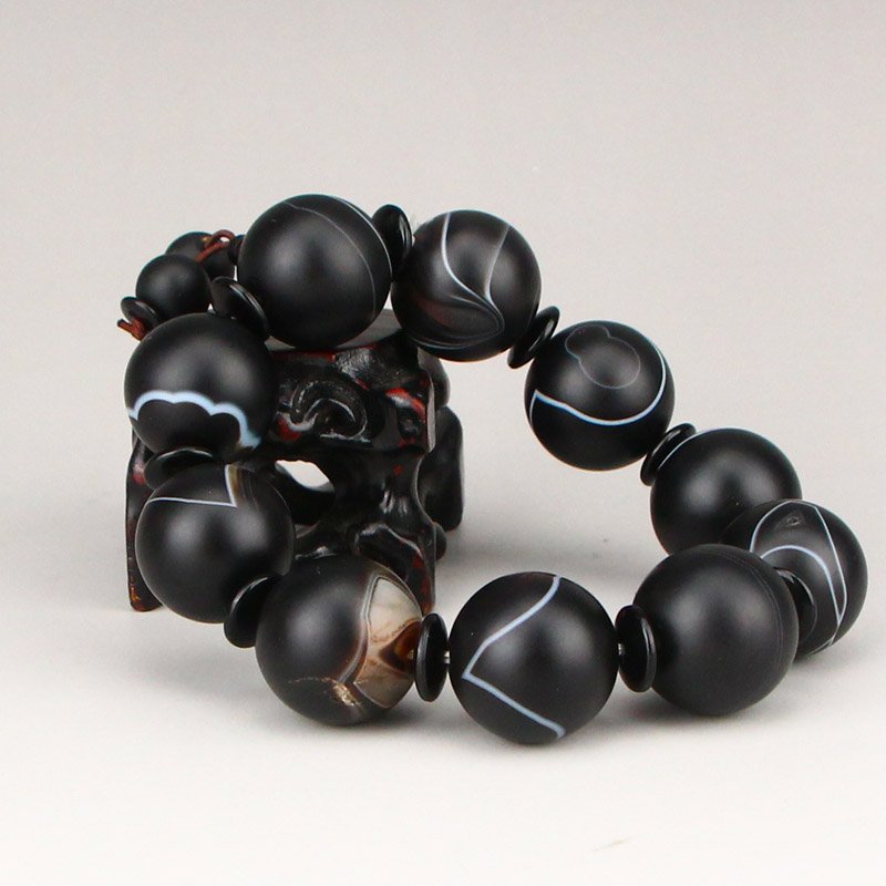 Chinese Natural Black White Agate Beads Bracelet (1 of 5)