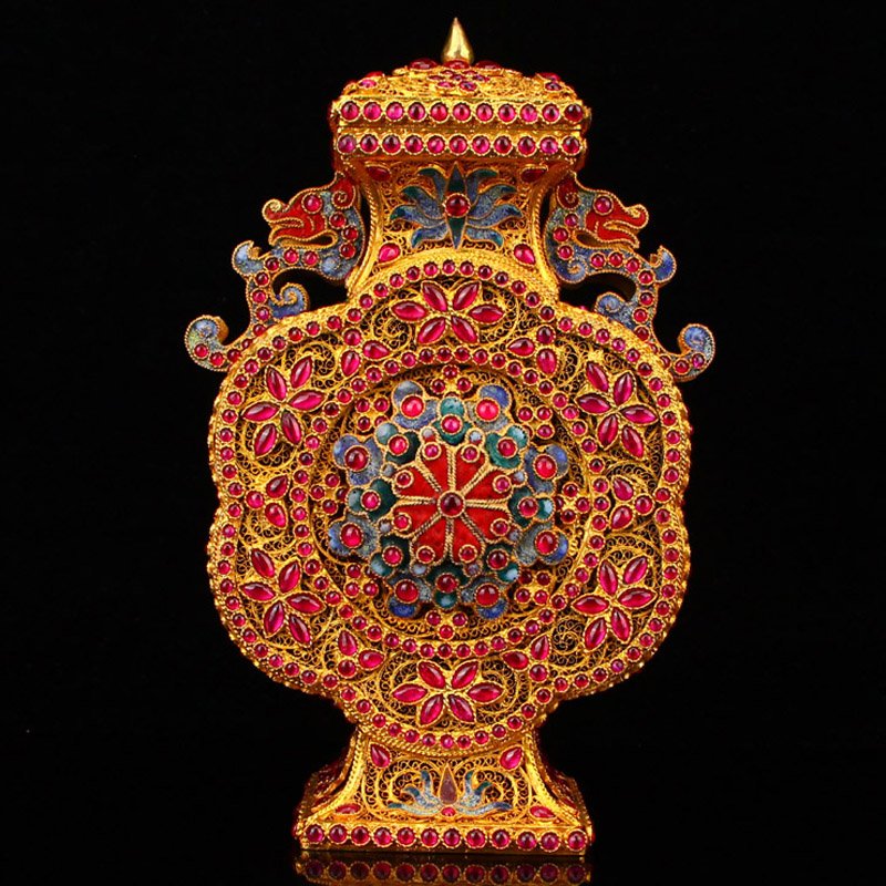 Qing Dy Gold Wire Inlay Ruby Double Dragon Vase (1 of 15)