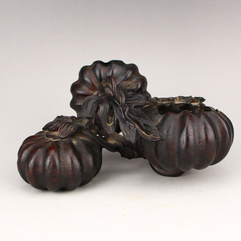 Chinese Qing Dynasty Zitan Wood Pumpkin Brush Washer (1 of 8)