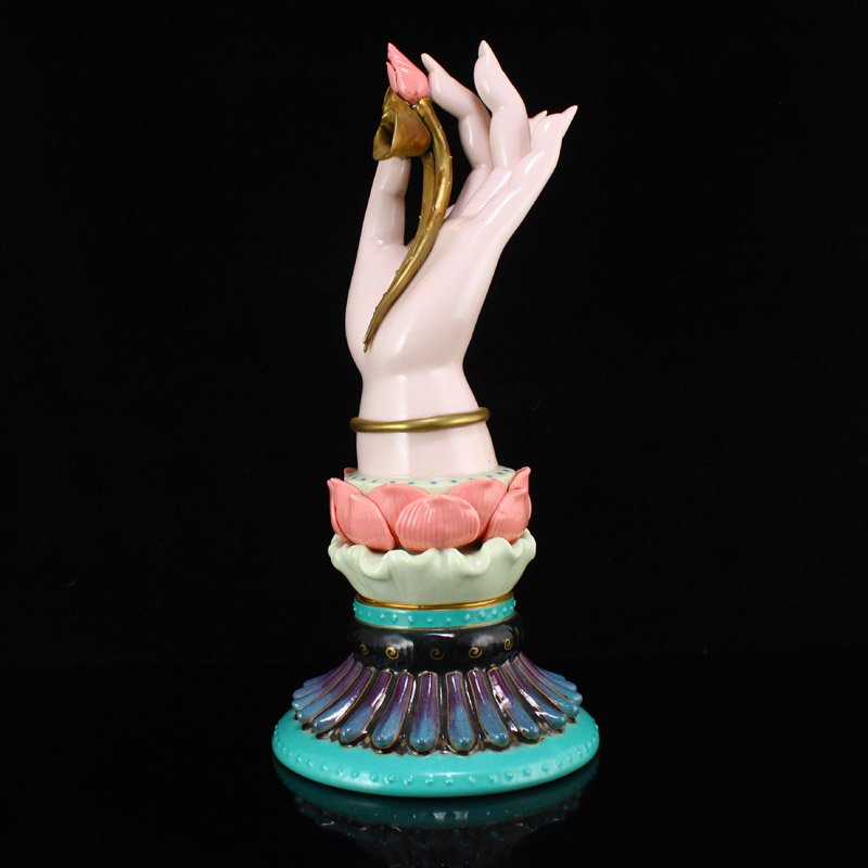 Gilt Gold Porcelain Lotus Flower Buddha's Hand Statue (1 of 9)