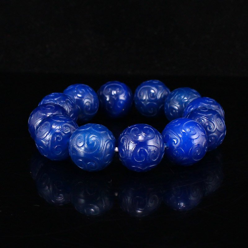 19 MM Chinese Blue Agate Beads Bracelet (1 of 6)