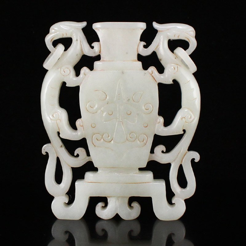 Vintage Hetian Jade Double Phoenix & Vase Statue (1 of 8)