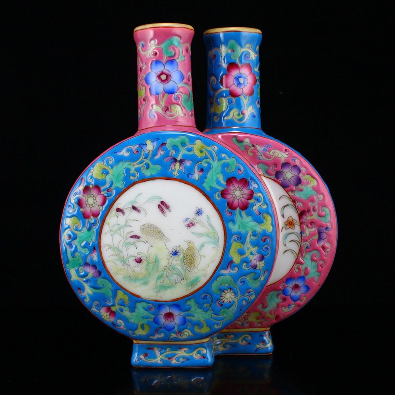 Chinese Famille Rose Conjoined Porcelain Vases (1 of 9)