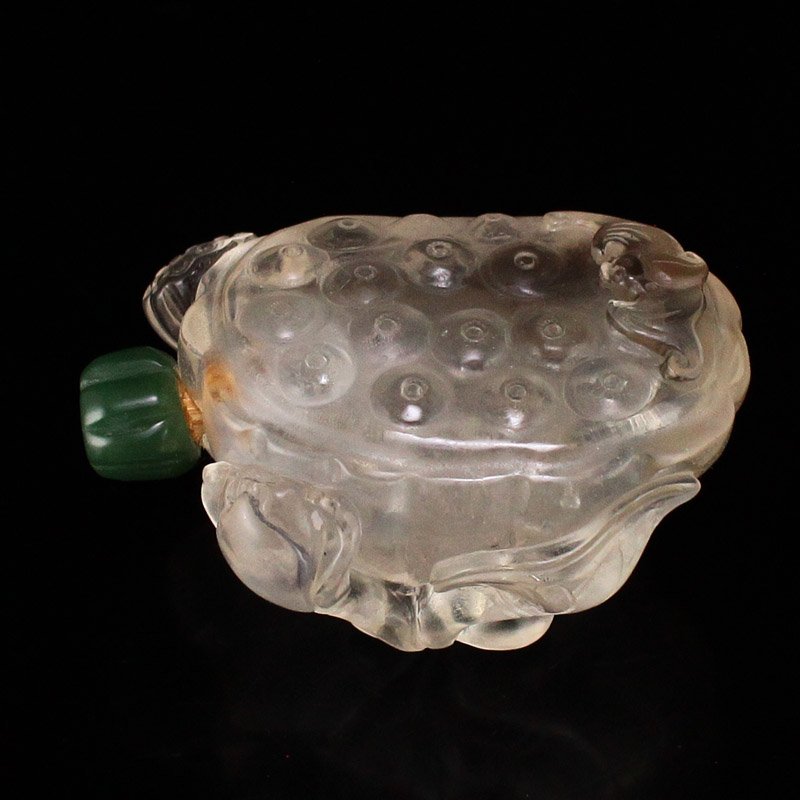 Crystal Lotus Pod Snuff Bottle w Green Jade Stopper (1 of 7)