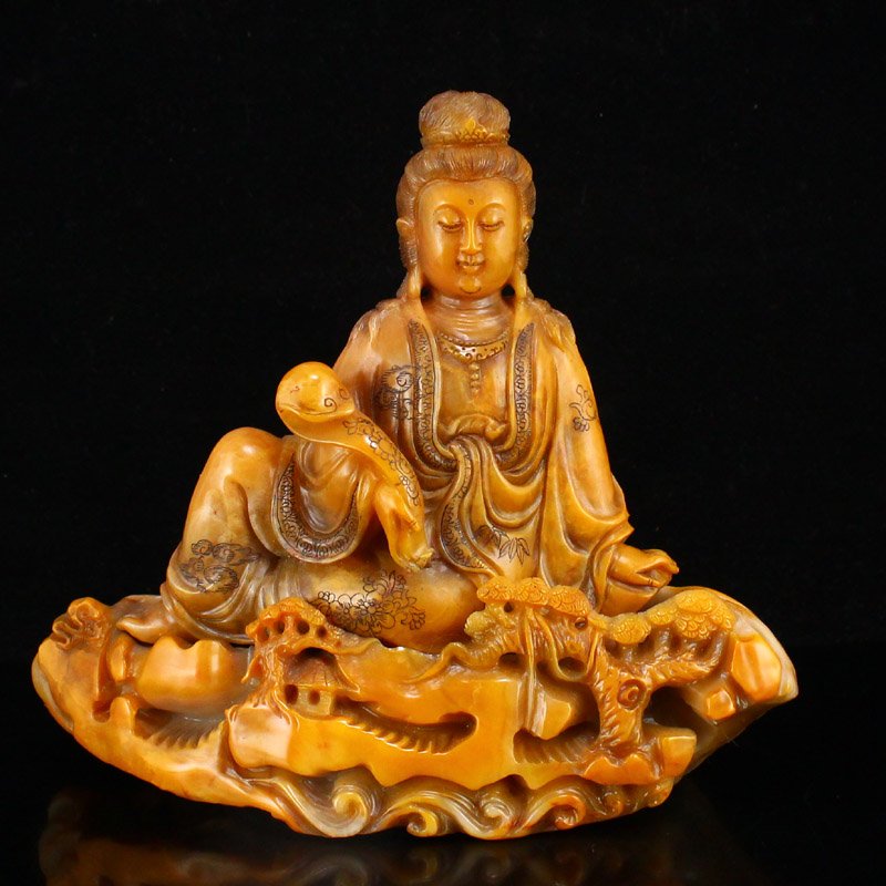 Chinese Qing Dy Tianhuang Stone Ruyi Kwan-yin Statue (1 of 13)