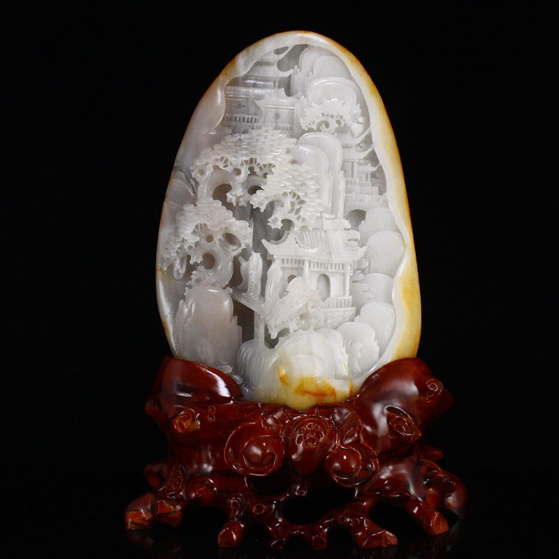 Chinese Natural Hetian Jade Pine Tree Figure Statue (1 of 9)