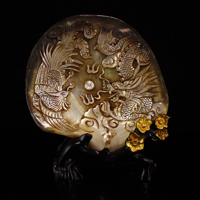 Vintage Shell Carved Dragon Phoenix Design Statue (1 of 6)