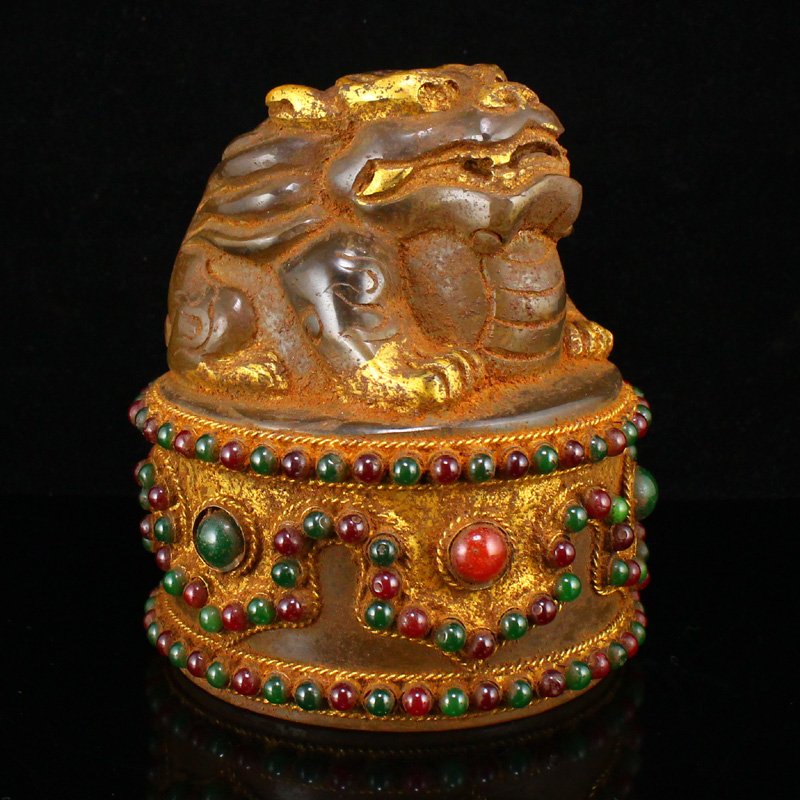 Vintage Chinese Gilt Gold Crystal Divine Beast Seal (1 of 10)