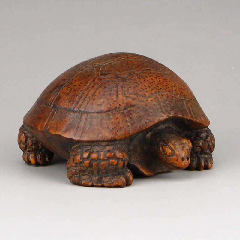 Vintage Chinese Bamboo Carved Long Life Turtle Statue (1 of 8)