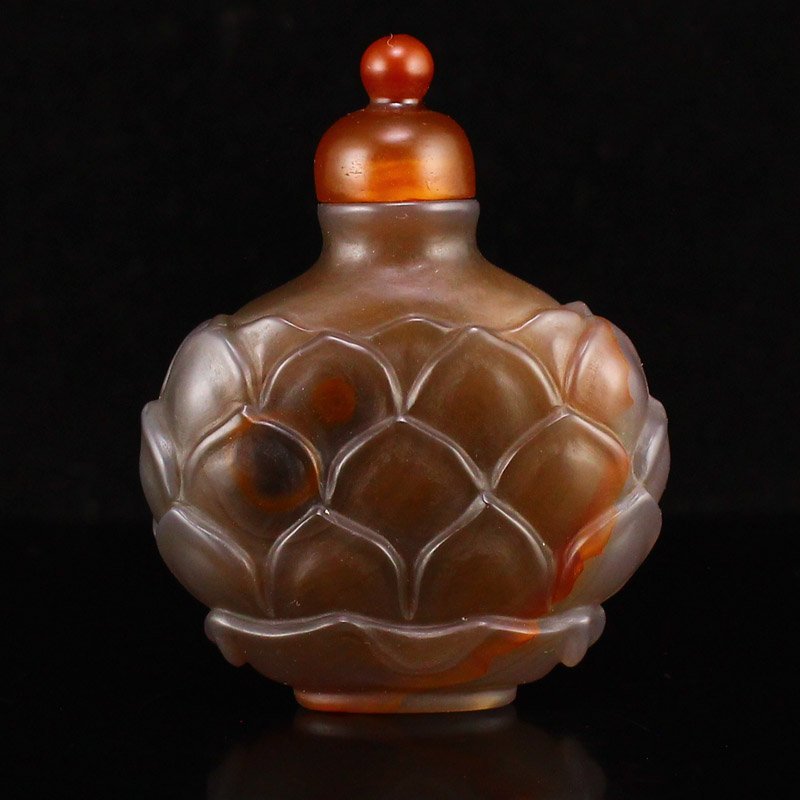 Vintage Chinese Agate Carved Lotus Flower Snuff Bottle (1 of 6)