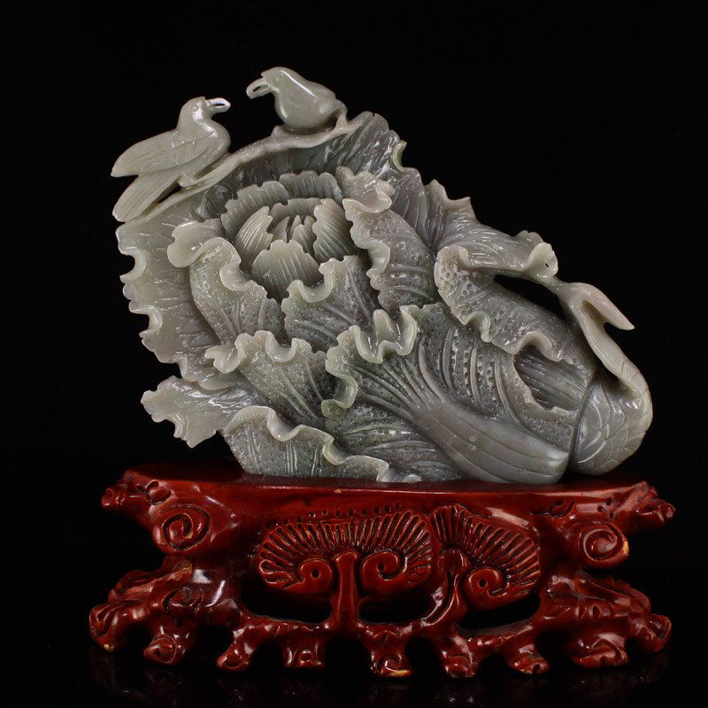Chinese Natural Hetian Jade Fortune Cabbage Statue (1 of 9)