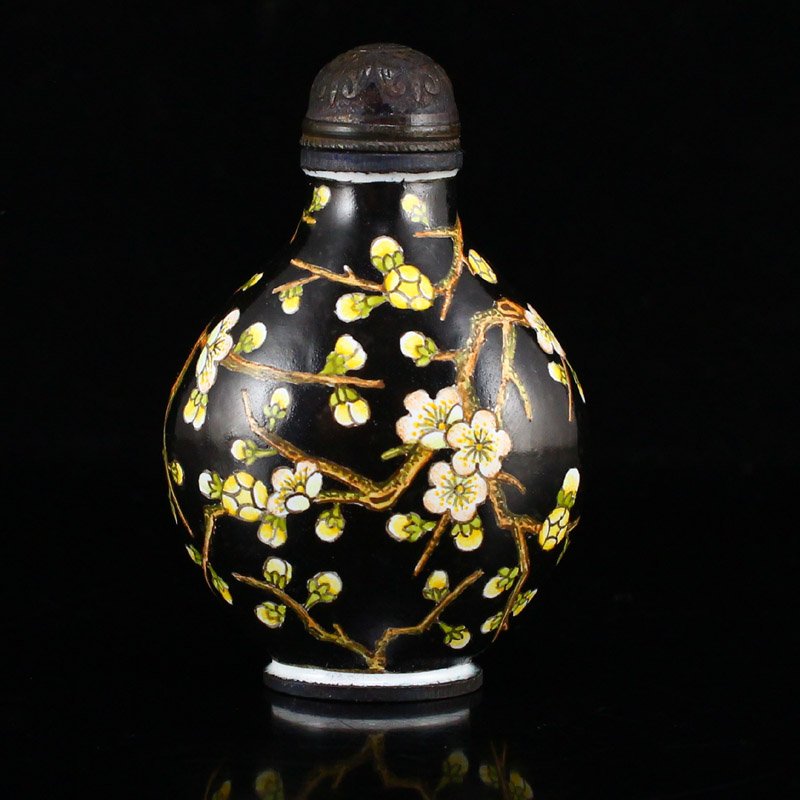 Vintage Chinese Bronze Enamel Plum Flower Snuff Bottle (1 of 7)