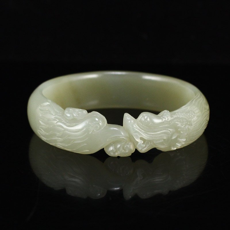 62 MM Natural Hetian Jade Dragon Phoenix Bracelet (1 of 9)